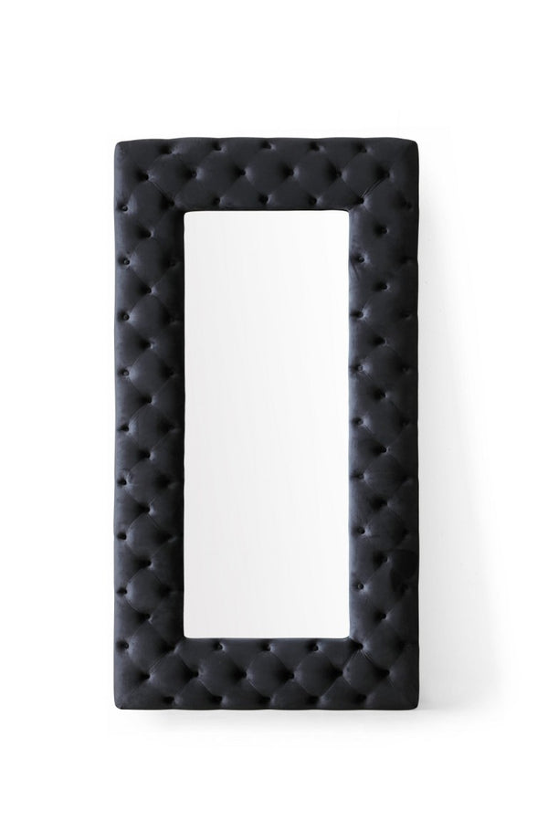 VIG Furniture Legend Velvet Tufted Floor Accent With Diamond Button Upholstery — Full-Length Glamorous Dressing Statement Black Mirror VGVCJ8111-3H-BLK-MIR