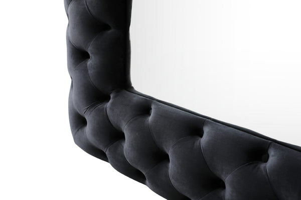 VIG Furniture Legend Velvet Tufted Floor Accent With Diamond Button Upholstery — Full-Length Glamorous Dressing Statement Black Mirror VGVCJ8111-3H-BLK-MIR