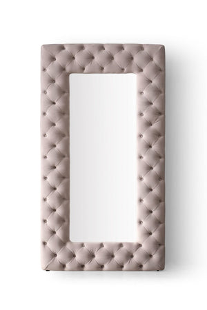 VIG Furniture Legend Velvet Tufted Floor Accent With Diamond Button Upholstery — Full-Length Glamorous Dressing Statement Grey Mirror VGVCJ8111-3H-GRY-MIR