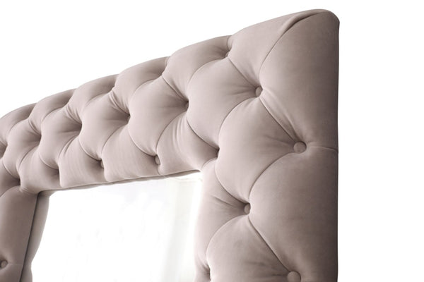 VIG Furniture Legend Velvet Tufted Floor Accent With Diamond Button Upholstery — Full-Length Glamorous Dressing Statement Grey Mirror VGVCJ8111-3H-GRY-MIR