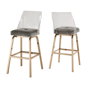 Homelegance By Top-Line Darrion Velvet Bar Height Swivel Stools (Set of 2) Grey Metal