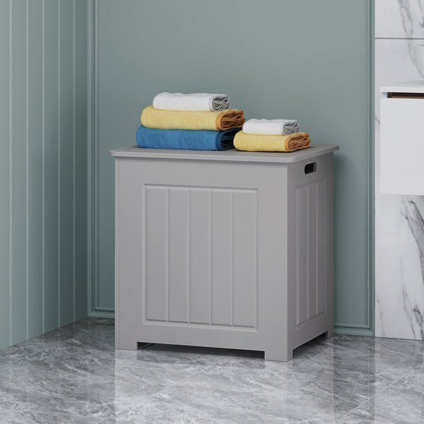 English Elm Christopher Knight Home® - BATHROOM Modern Light Grey Faux Wood Laundry Hamper with Flip-Top Lid, Vertical Slats, 20"W x 20.25"H 66608.00LGRY