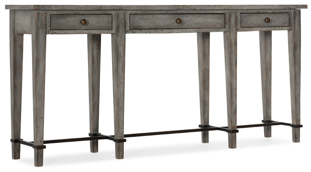 Hooker Furniture Ciao Ciao Bella Narrow Console With 3 Drawers, Speckled Gray Distressed Farmhouse Hallway Table 5805-85003-96