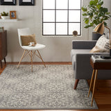 Nourison Jubilant JUB06 Machine Made Power-loomed Narrow Border Indoor Only Farmhouse Contemporary Rug Ivory,Grey, Grey 100% Polypropylene 99446478368