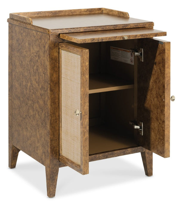 Hooker Furniture Archives Two-Door Nightstand With Faux-Tortoise Amber Finish, Woven Cane Doors, Brass Hardware 6123-90117-80