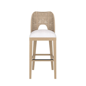 A.R.T. Furniture Frame Bar Stool - Modern Woven Sling Back Design With Natural Cane And Striking Upholstered Seat Brown Material(S), Ash & Poplar Solid,Plank,Effect Flakey & Quarter,Sawn Oak Veneer,Cane,Foam,Fabric 278208-2335bl