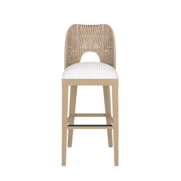 A.R.T. Furniture Frame Bar Stool - Modern Woven Sling Back Design With Natural Cane And Striking Upholstered Seat Brown Material(S), Ash & Poplar Solid,Plank,Effect Flakey & Quarter,Sawn Oak Veneer,Cane,Foam,Fabric 278208-2335bl