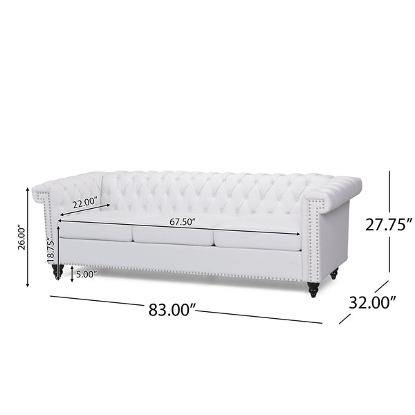 English Elm Christopher Knight Home® - SOFA Chesterfield-inspired 3-seater with deep button tufting, nailhead trim, low back and plush PU upholstery White 68326.00