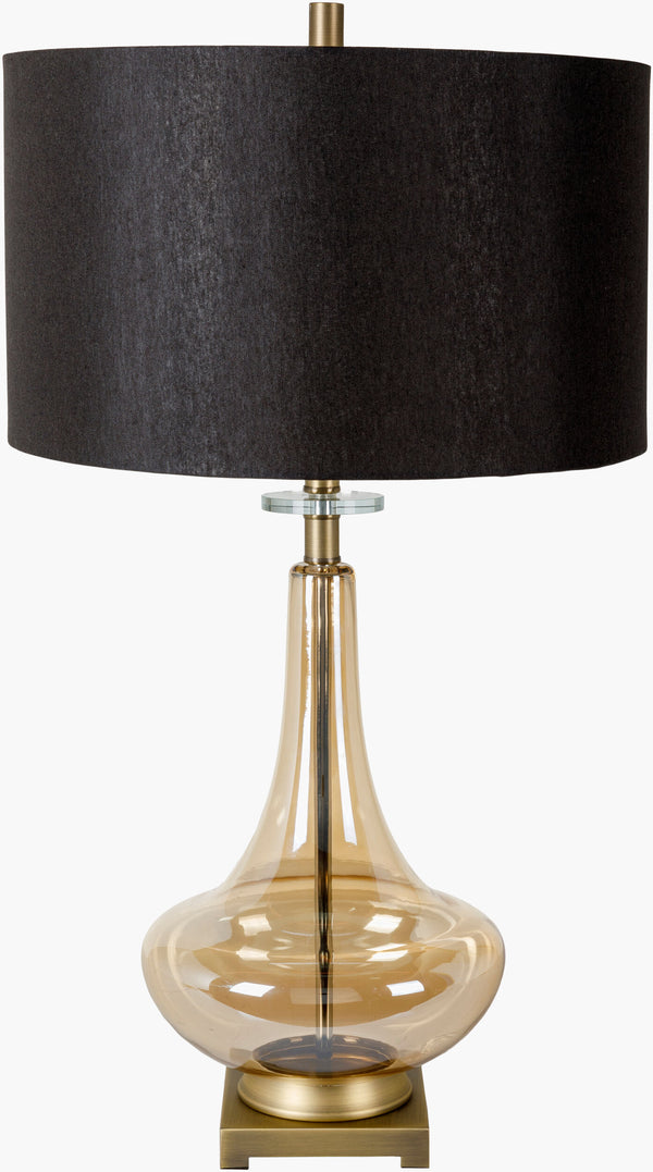 Surya Leoti Elegant Glass Accent Table Lamp - 31" Height, Linen Shade, Modern Metal Base For Cozy Ambiance Body, Gold,Base, Gold,Finial, Gold,Harp, Metallic ,Gold,Cord, Translucent Glass,Iron,Linen,Iron Leo-001