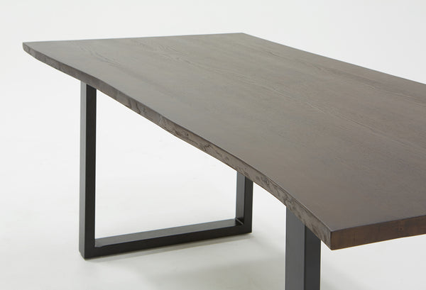 Vig Furniture Modrest Leon Modern Umber Wood Live Edge Dining Table - Stylish Solid Ash Top & Industrial Metal Legs Brown  Vgwh181120310