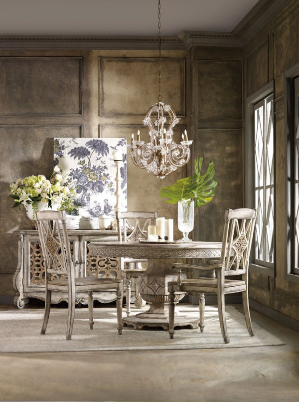 Hooker Furniture Chatelet 54" Round Dining Table With 20" Leaf — Paris Vintage Distressed White Farmhouse Elegance 5350-75203