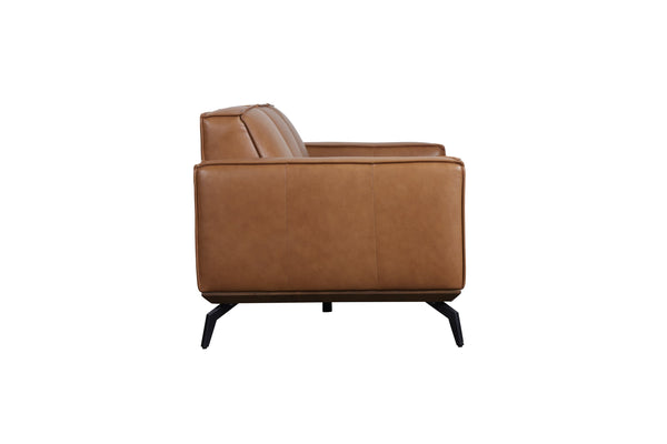 Porter Designs Porter Carina Top Grain Leather Sofa In Rich Caramel With Espresso Wood Trim & Modern Flair Brown Leather 02-204-01-2780