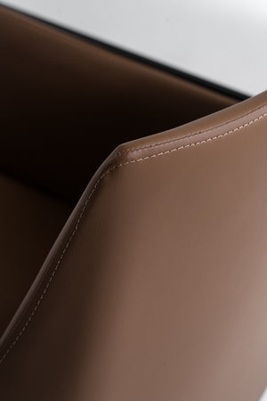 VIG Furniture Modrest Leshay - Modern Dark Camel Vegan Leather + Black Metal Dining Chair VGGAGA-6552CH-1-B19