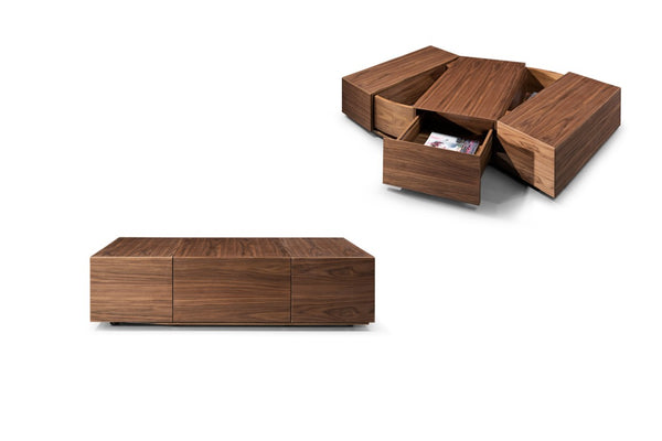 VIG Furniture Leslie Walnut Coffee Table With Three Storage Compartments, Fully Assembled, Rectangular 47"W X30"D X13"H VGWCSE092A-WAL
