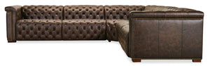 Hooker Furniture Savion Luxe 5-Seat Sectional In West Saddlewood Leather With 4 Power Recliners & 6 Power Headrests SS435-5PC4-089
