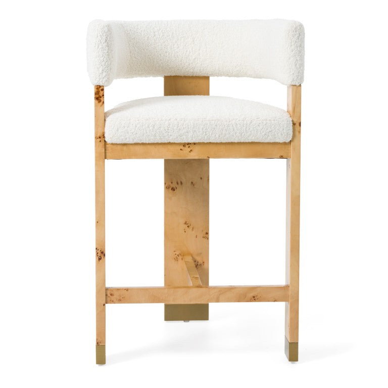 VIG Furniture Letha Cream Upholstered Counter Chair With Burl Wood Veneer, Brass Accents & Low-Back Comfort VGMY-3805-26-CRM