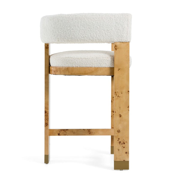VIG Furniture Letha Cream Upholstered Counter Chair With Burl Wood Veneer, Brass Accents & Low-Back Comfort VGMY-3805-26-CRM
