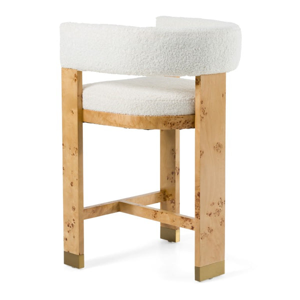 VIG Furniture Letha Cream Upholstered Counter Chair With Burl Wood Veneer, Brass Accents & Low-Back Comfort VGMY-3805-26-CRM