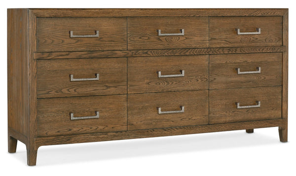 Hooker Furniture Chapman Sorrel Nine-Drawer Dresser With Hand-Distressed Oak, Felt & Cedar-Lined Drawers, Soft-Close 6033-90002-85