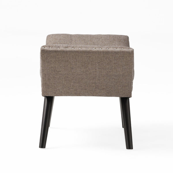 English Elm Christopher Knight Home® - Modern Button Tufted Sitting Bench with Nailhead Trim and Birch Wood Legs — Upholstered Accent Ottoman for Entryway or Living Room Seating Grey 54753.00GRA