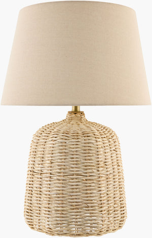 Surya Levane 27" Rattan Accent Table Lamp With Linen Shade - Timeless Elegance For Cozy Home Decor Body, Beige,Shade (Outside), Beige,Shade (Inside), White,Finial, Metallic ,Brass,Harp, Metallic ,Brass,Cord, Translucent Rattan,Linen,Polyester,Iron Lev-001
