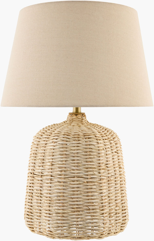 Surya Levane 27" Rattan Accent Table Lamp With Linen Shade - Timeless Elegance For Cozy Home Decor Body, Beige,Shade (Outside), Beige,Shade (Inside), White,Finial, Metallic ,Brass,Harp, Metallic ,Brass,Cord, Translucent Rattan,Linen,Polyester,Iron Lev-001
