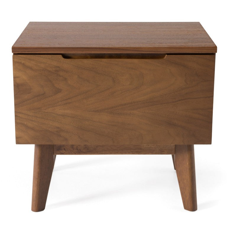 VIG Furniture Lewis Mid-Century Nightstand In Rich Walnut Veneer With Tapered Legs, Deep Drawer & Durable Top VGMABR-36-NS