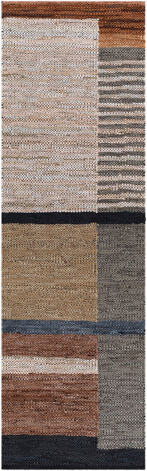 Livabliss Lexington Handwoven Cotton Leather Flatweave Area Rug for Rustic Farmhouse Living Rooms Brown, Light Be 2'6" x 8' LEX2300-268