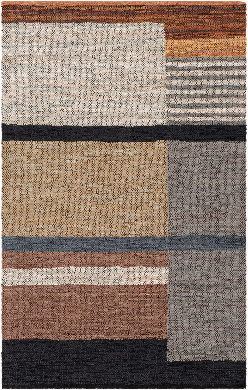 Livabliss Lexington Handwoven Cotton Leather Flatweave Area Rug for Rustic Farmhouse Living Rooms Brown, Light Be 2' x 3' LEX2300-23