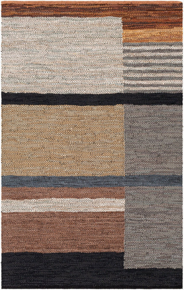 Livabliss Lexington Handwoven Cotton Leather Flatweave Area Rug for Rustic Farmhouse Living Rooms Brown, Light Be 2' x 3' LEX2300-23