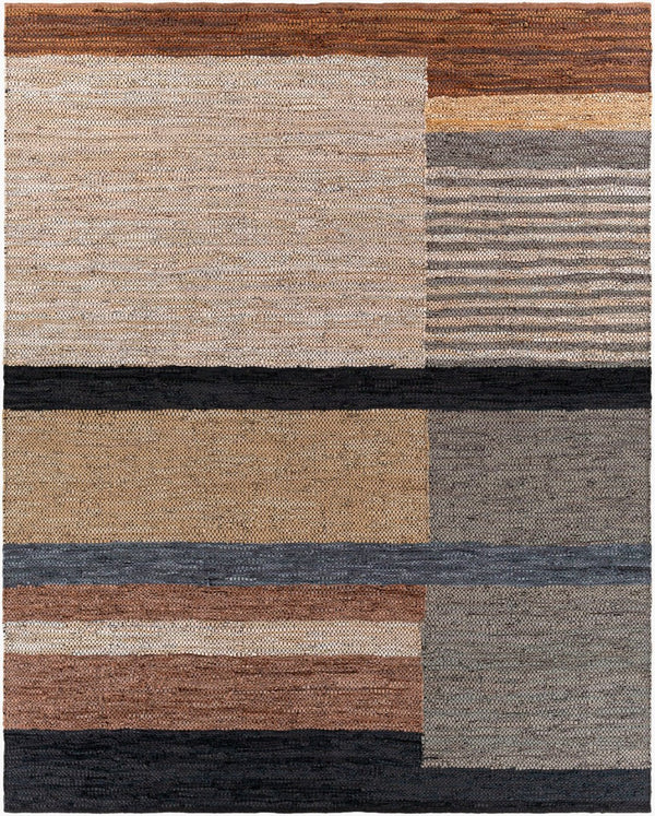 Livabliss Lexington Handwoven Cotton Leather Flatweave Area Rug for Rustic Farmhouse Living Rooms Brown, Light Be 8' x 10' LEX2300-810