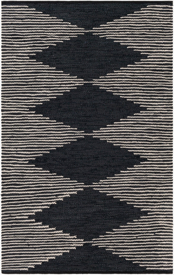 Surya Lexington 2' X 3' Handmade Rug - Elegant Global Design, Durable Leather & Cotton, Perfect For Any Room! Black Leather,Cotton Lex2303-576