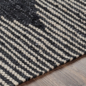Surya Lexington 2' X 3' Handmade Rug - Elegant Global Design, Durable Leather & Cotton, Perfect For Any Room! Black Leather,Cotton Lex2303-576