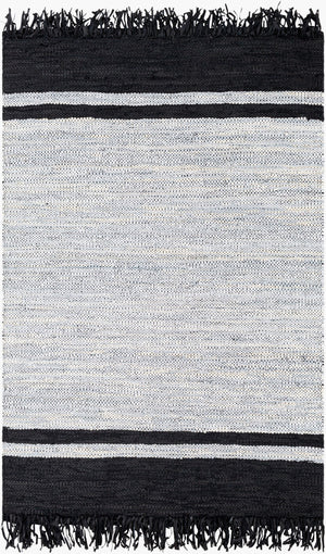 Surya Lexington 2' X 3' Handmade Rug - Elegant Global Design, Durable Leather & Cotton, Perfect For Any Room! Black Leather,Cotton Lex2307-23
