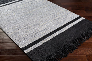 Surya Lexington 2' X 3' Handmade Rug - Elegant Global Design, Durable Leather & Cotton, Perfect For Any Room! Black Leather,Cotton Lex2307-23