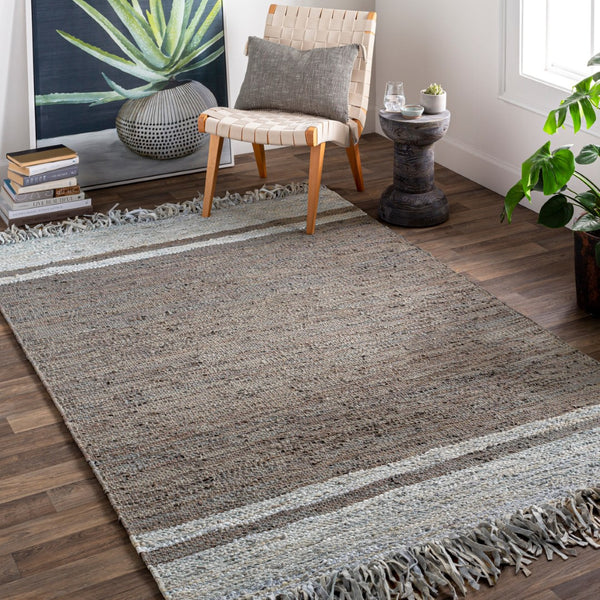 Surya Lexington 2' X 3' Handmade Rug - Elegant Global Design, Durable Leather & Cotton, Perfect For Any Room! Dark Brown Leather,Cotton Lex2309-23