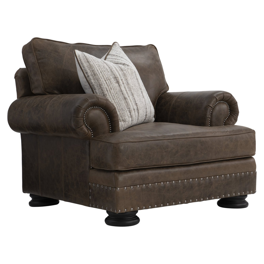 Bernhardt Bernhardt Foster Mocha Leather Chair — Generously Scaled Roll Arm Accent With Nailhead Trim, Luxurious Finish 5372LMO