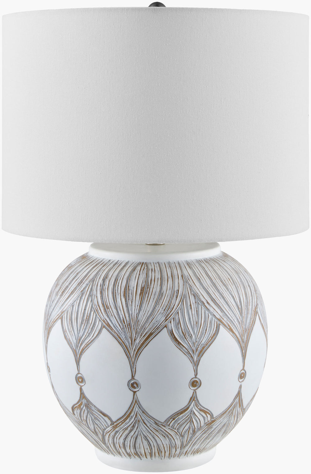 Surya Lafia Bohemian Accent Table Lamp – 25” Tall Resin Body With Elegant Linen Shade & Iron Finial Body, White,Finial, Metallic ,Nickel,Harp, Metallic ,Nickel,Cord, Translucent Resin,Linen,Plastic,Iron Lfa-001