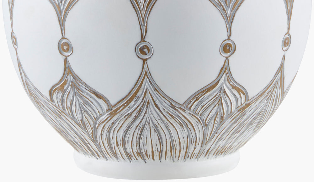 Surya Lafia Bohemian Accent Table Lamp – 25” Tall Resin Body With Elegant Linen Shade & Iron Finial Body, White,Finial, Metallic ,Nickel,Harp, Metallic ,Nickel,Cord, Translucent Resin,Linen,Plastic,Iron Lfa-001