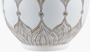 Surya Lafia Bohemian Accent Table Lamp – 25” Tall Resin Body With Elegant Linen Shade & Iron Finial Body, White,Finial, Metallic ,Nickel,Harp, Metallic ,Nickel,Cord, Translucent Resin,Linen,Plastic,Iron Lfa-001