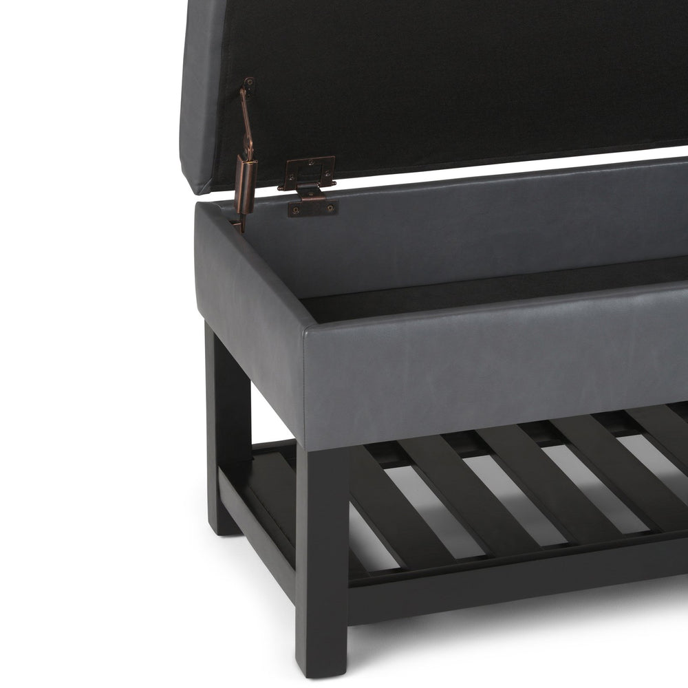 English Elm Cosmopolitan Storage Ottoman Bench - Versatile Stone Grey Faux Leather With Open Shelf & Safety Lid B136P158569