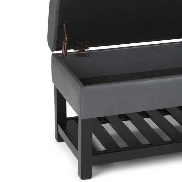 English Elm Cosmopolitan Storage Ottoman Bench - Versatile Stone Grey Faux Leather With Open Shelf & Safety Lid B136P158569