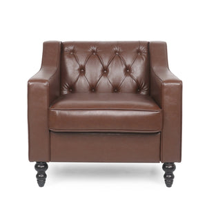 English Elm Christopher Knight Home® - CLUB CHAIR with Button Tufted Diamond Stitching, Sloped Arms & Birch Wood Legs for Modern Comfort Dark Brown 30.5 L x 25.75 W x 21.25 H 71214.00DBRN