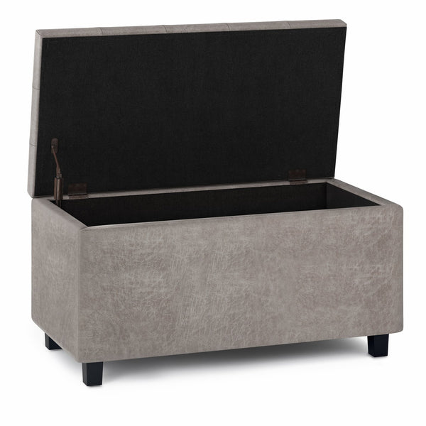 English Elm Cosmopolitan Storage Ottoman - Distressed Grey Taupe Faux Leather, Stylish Storage & Seating Solution B136P159771