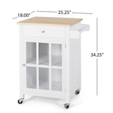 Christopher Knight Home® - Noble House - Maynard Contemporary Glass Paneled Kitchen Cart, Natural and White