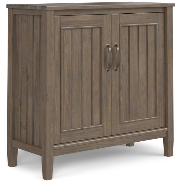 English Elm Lev Solid Wood Low Storage Cabinet Smoky Brown – Handcrafted Transitional 2-Door Cabinet w/ Shelves, Bronze Handles B136P158818