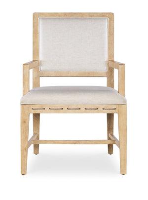 Hooker Furniture Retreat Raffia-Back Arm Chair With Wiley Snow Performance Fabric, Dune Finish, Coastal Modern Appeal 6950-75300-80