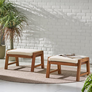 English Elm Christopher Knight Home® - Temecula Acacia Wood Outdoor Ottomans Set of 2 with Cushions — Weather-Resistant, Versatile Footrests Beige+Brown 66468.00CRM