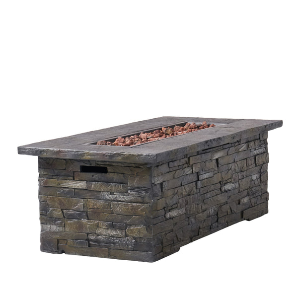 English Elm 56" Rectangular Mgo Propane Fire Pit with Faux Stone Finish for Patio Entertaining 63666.00-50K