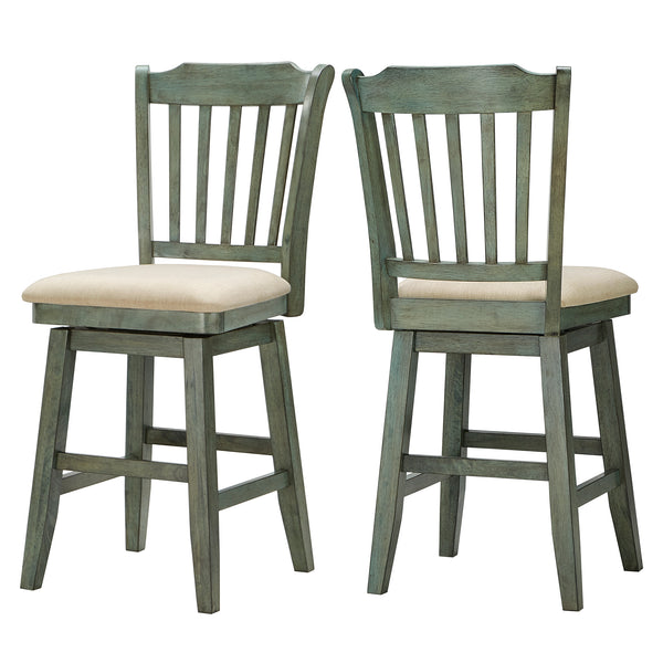 Homelegance By Top-Line Juliette Slat Back Counter Height Wood Swivel Chair Green Rubberwood